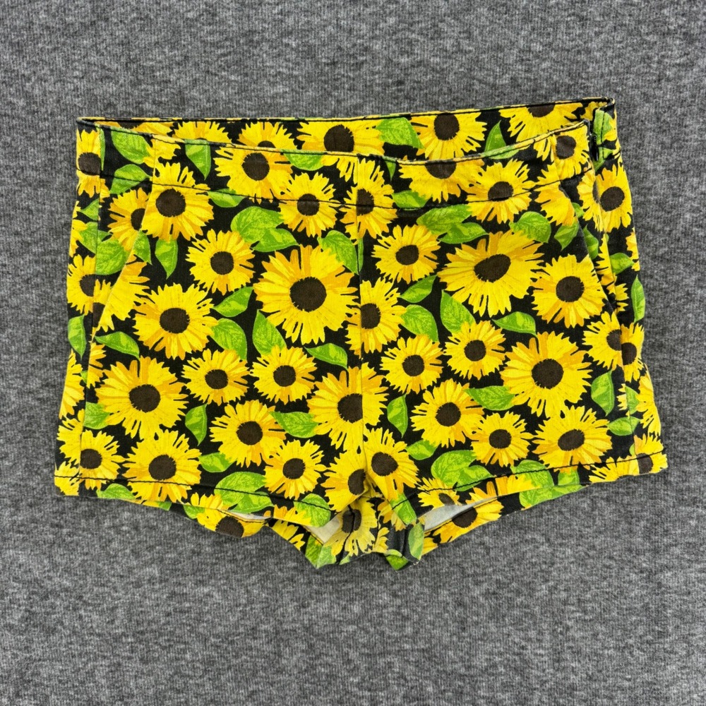H&M Divided Sunflower Print High Waisted Shorts Yellow Black‎ Floral Womens 12